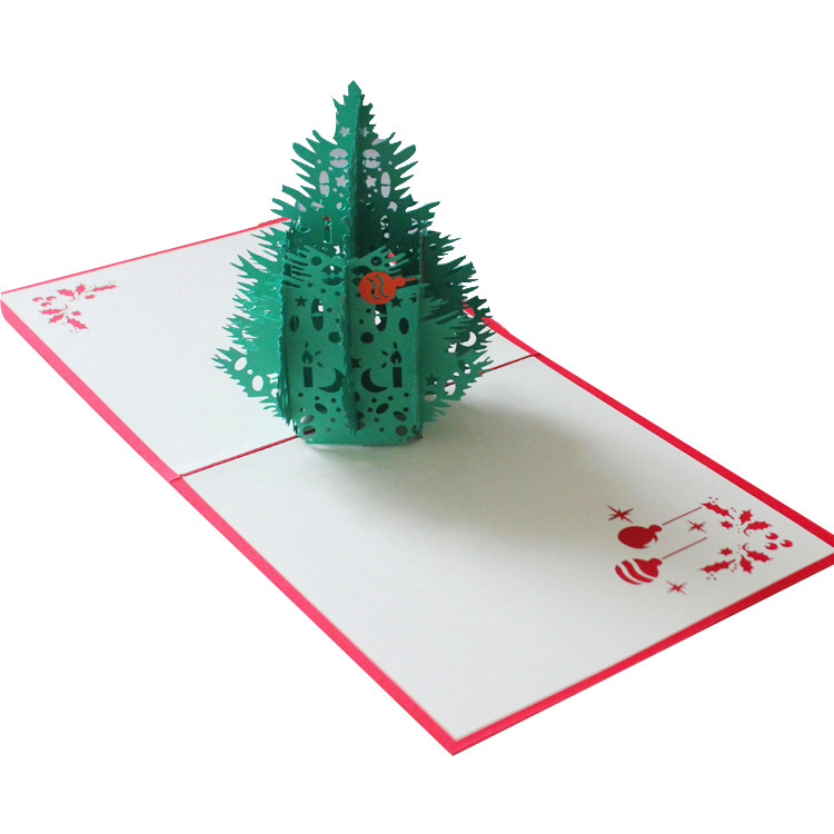 Christmas Tree 3D Popup Greeting Card, Red Color Cover- 2 pcs