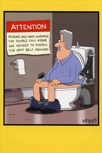 Warning in Bathroom Stall Funny Tim Whyatt Birthday Card by Nobleworks