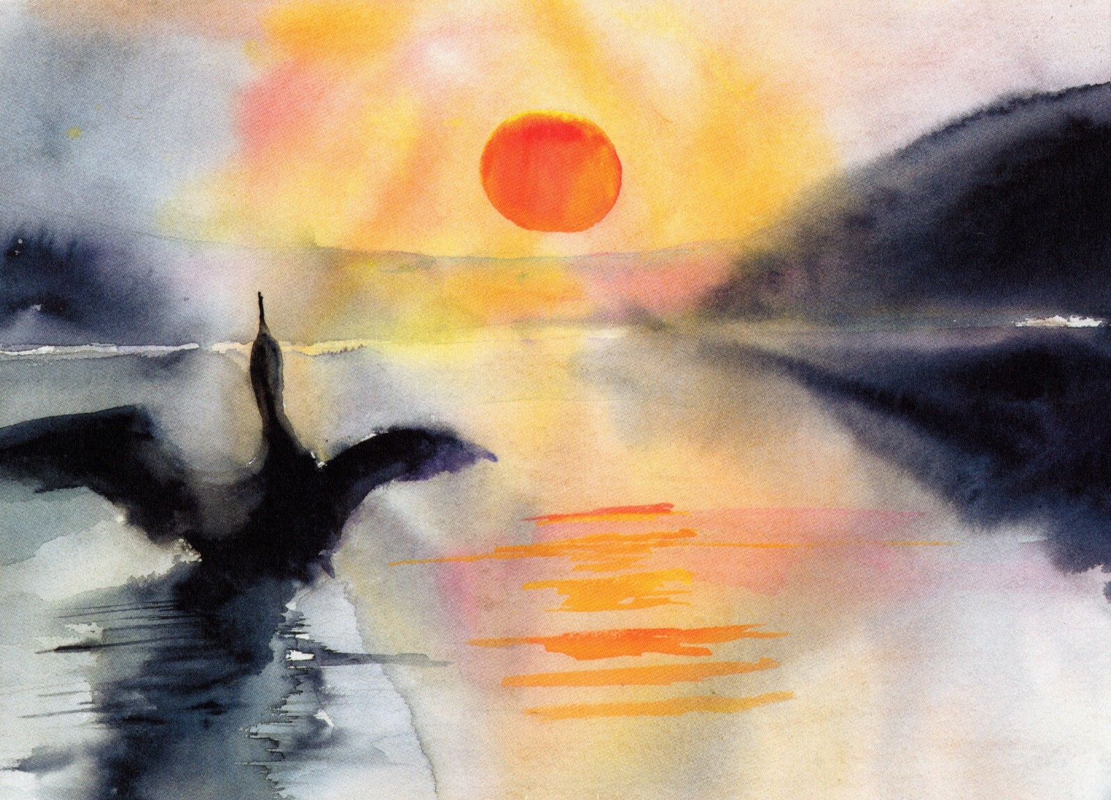 Blank ANYTIME Card, Loon Lake Arising by Roderick MacIver of Heron Dance Art + ✉