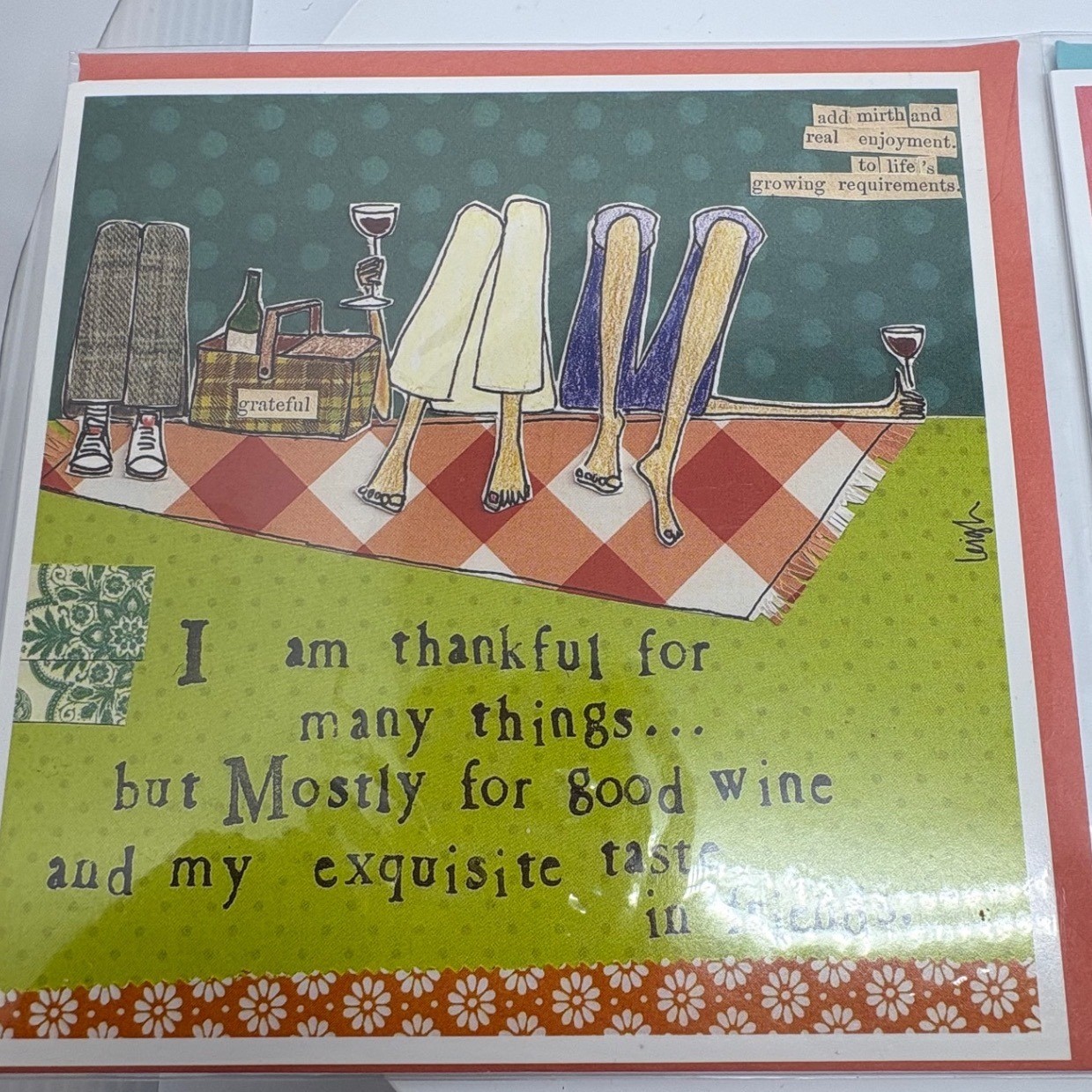 2 Curly Girl Design Thankful for You Greeting Cards Good Wine BFF