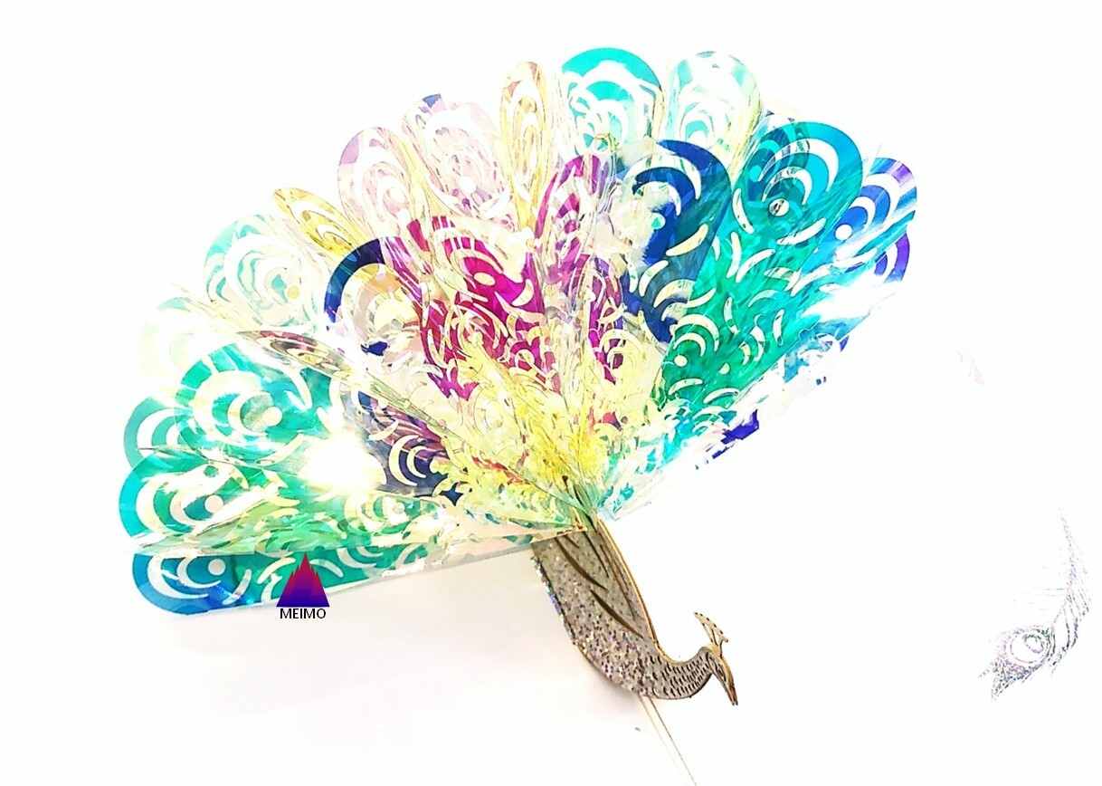 3D Pop Up Greeting Card Peacock Iridescent Glitter Colorful Bird Birthday Mother
