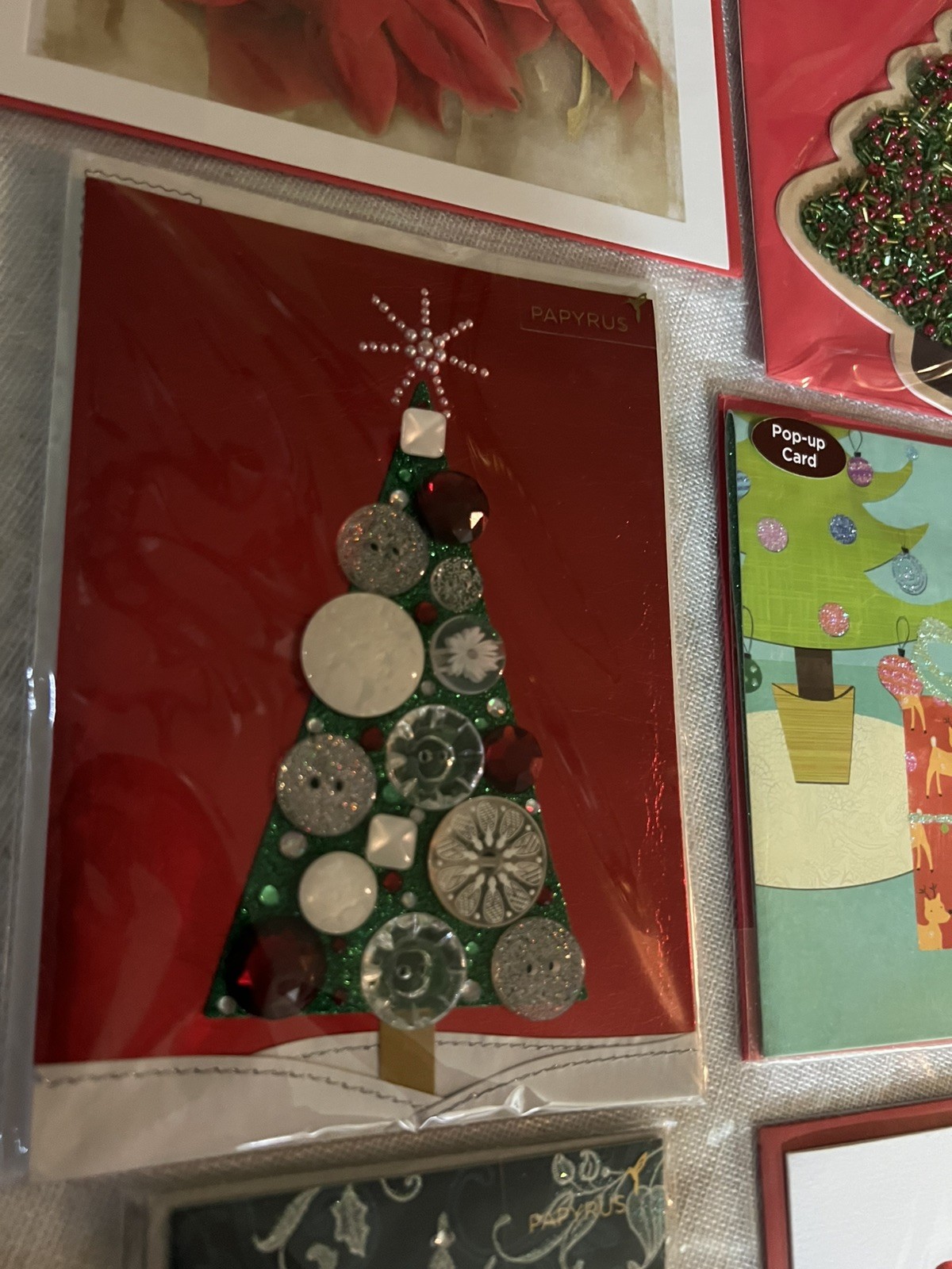 PAPYRUS Lot Of 6 Christmas Holiday Cards Sparkle Embellished 3D Tree Pretty