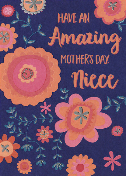 Red and Orange Drawn Flowers Designer Greetings Niece Mothers Day Card