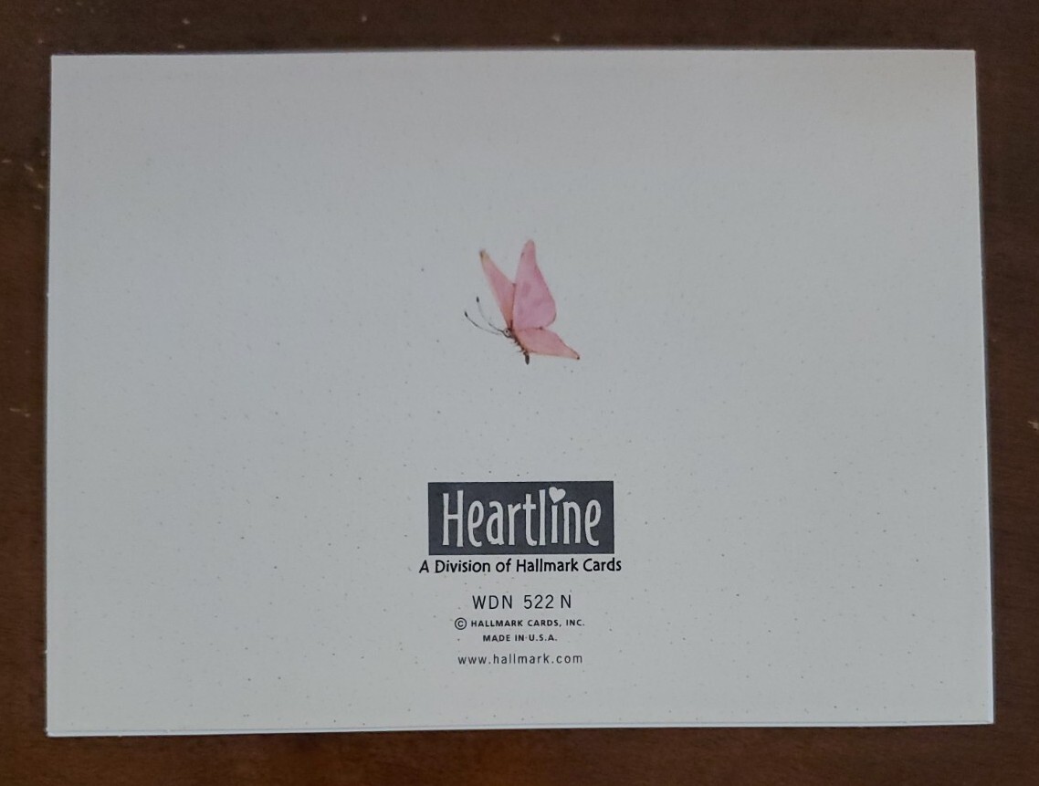 Heartline Hallmark blank notecard, cute field mouse on flower with butterfly