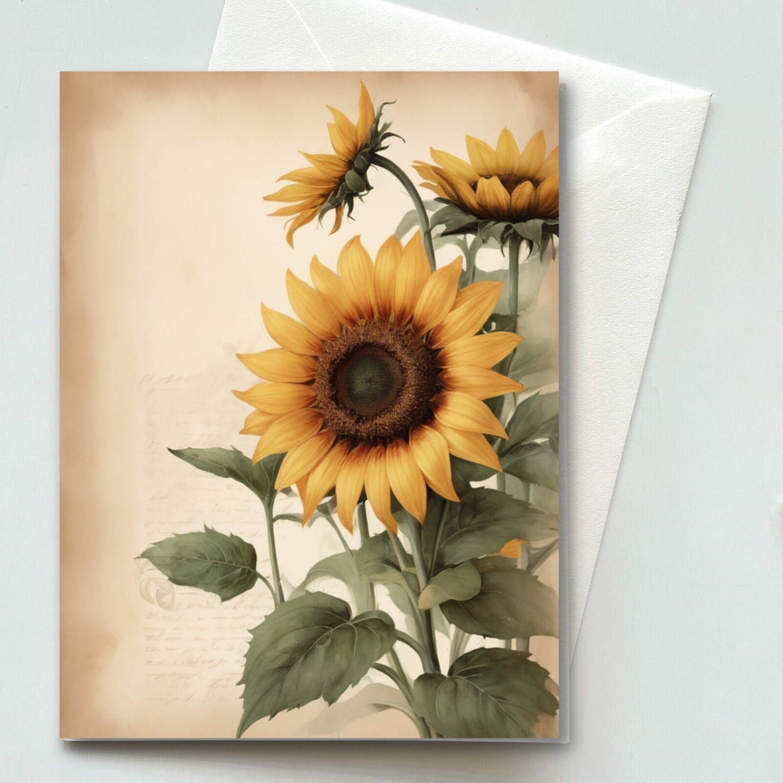 Sunflowers #4 Greeting Card & Envelope – Watercolor Illustration – Blank A2