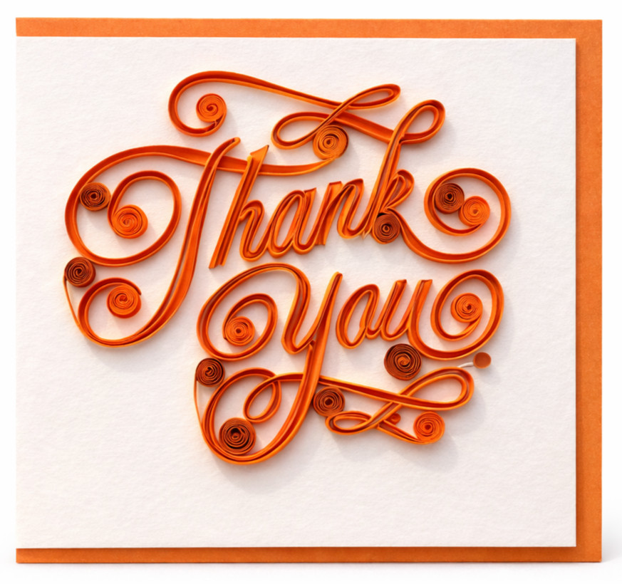 Quilled Thank You Card, 3D Paper Design, Handmade Thoughtful Gift