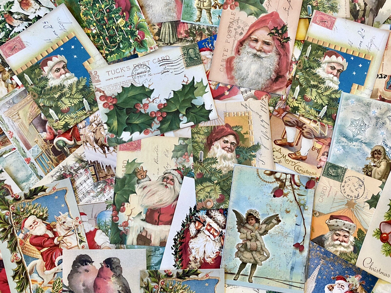 Christmas Card Prints Lot Of 50+ Vintage Xmas Cards Tags Christmas Decor #CL50