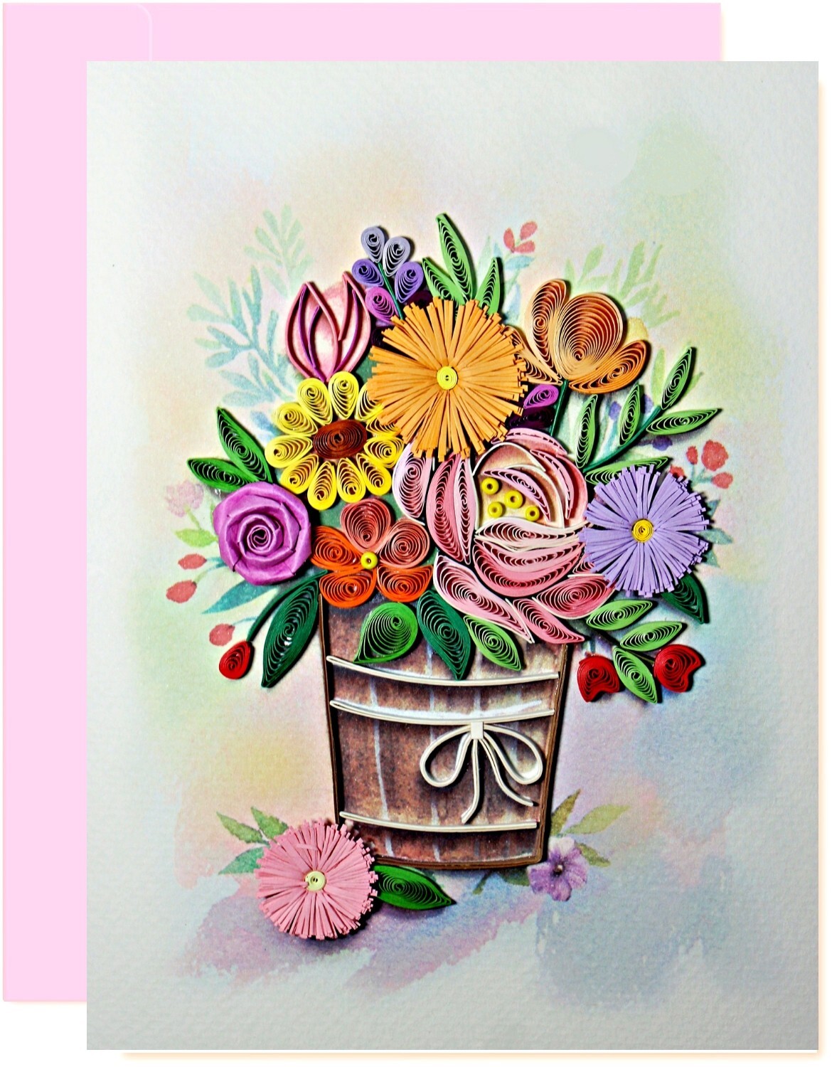 Flower Bouquet Quilling Greeting Card – Unique Dedicated Handmade Art.