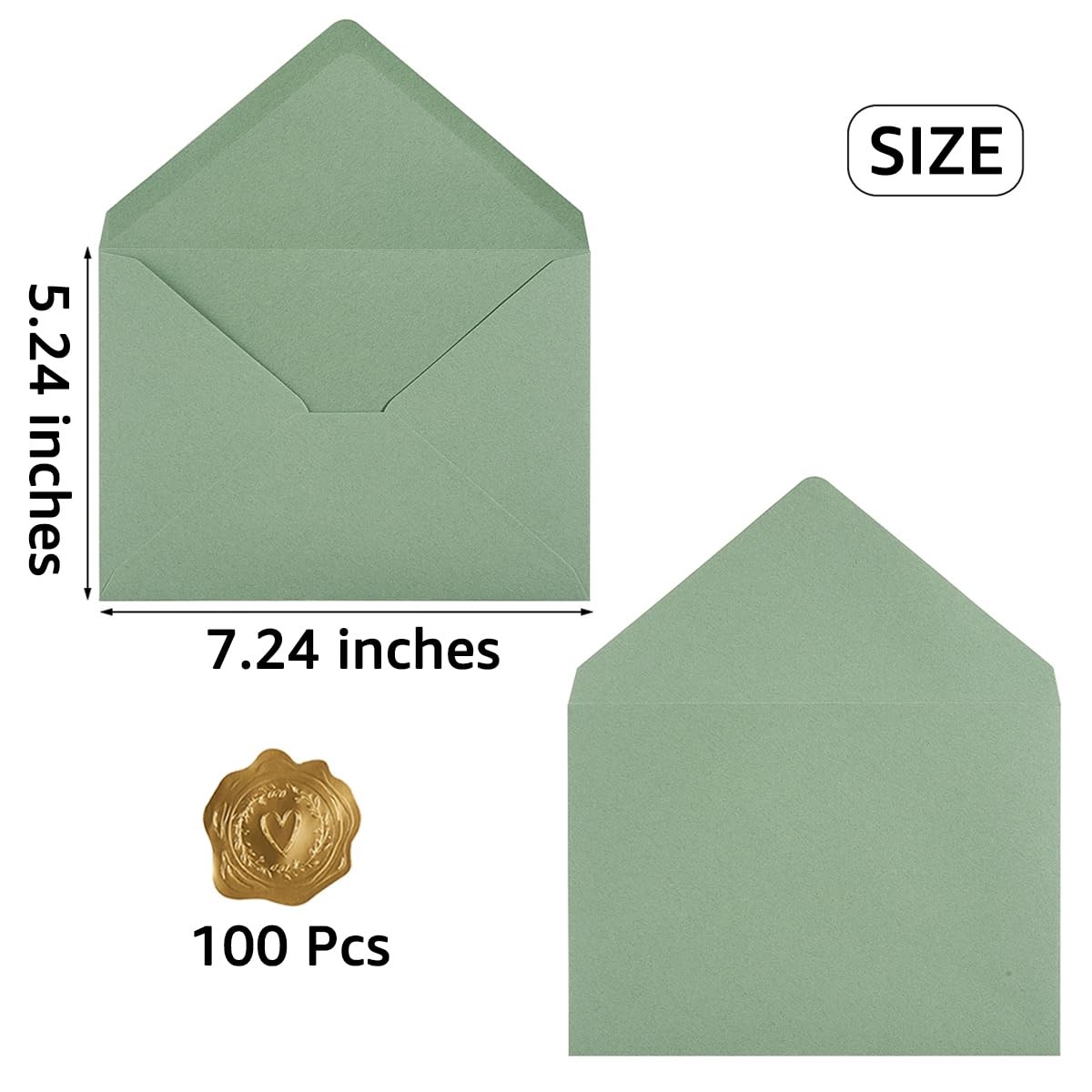 100 PCS Sage Green A7 Envelopes 5.24 x 7.24 Inch for 5×7 Wedding Card Inv