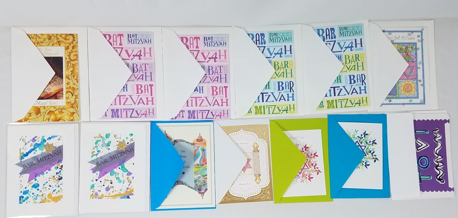 Lot of 13 NEW Jewish Greeting Cards + Envelopes Mazel Tov Bar Bat Mitzvah