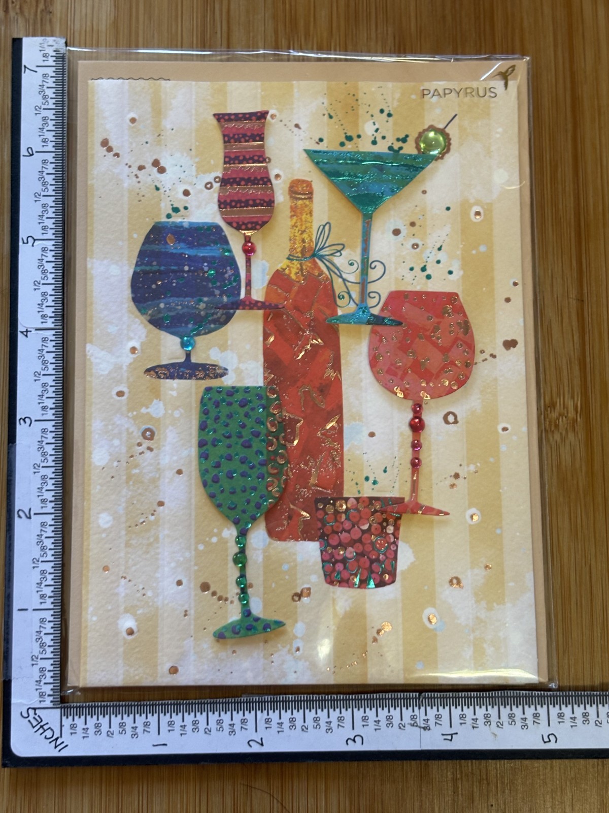 Papyrus Greeting Card Note Birthday Blank Friend Wine Martini Bottle Cheers Any