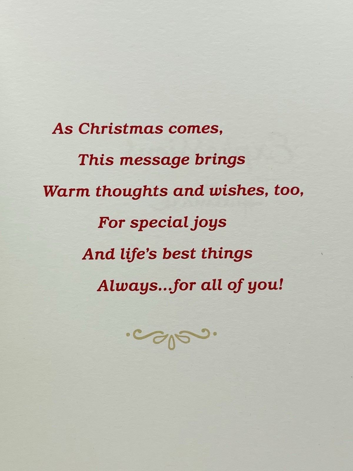 Christmas Card To All of You, Red Truck Snowy Farm Metallic Foil Hallmark Card