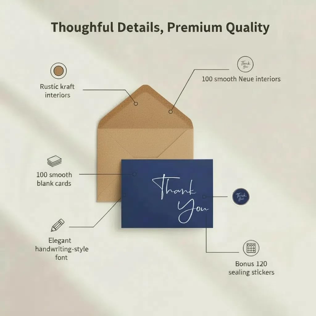 XXINMOH 100 Pack Thank You Cards With Envelopes Bulk Set & 4×6 inch, Blue