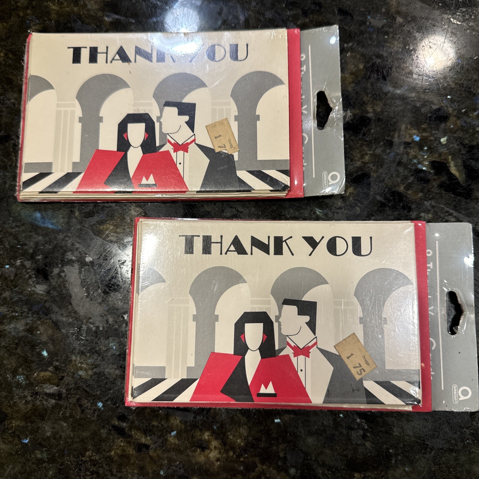 16 Vtg Thank you Cards Notes Envelopes Amscan Art Deco Sophisticated Retro NIP
