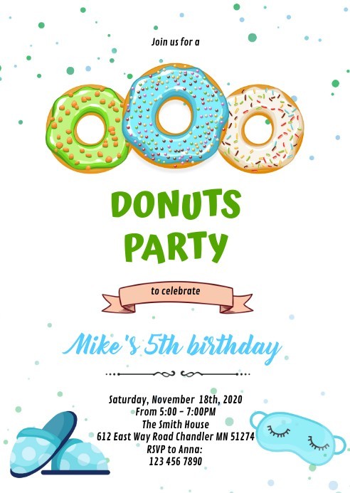 Digital Donut Sweet Birthday Party Invitation Personalized Texts 1