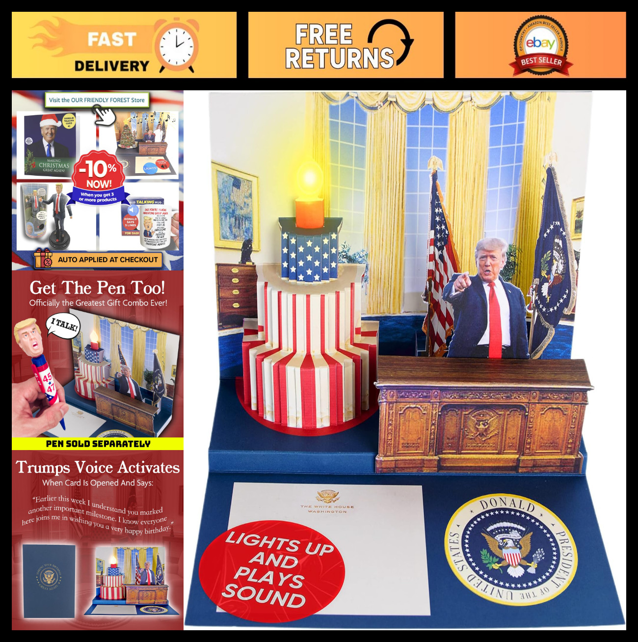 Funny Political Birthday Card with Voice, Lights & Music – 3D Oval Office Design