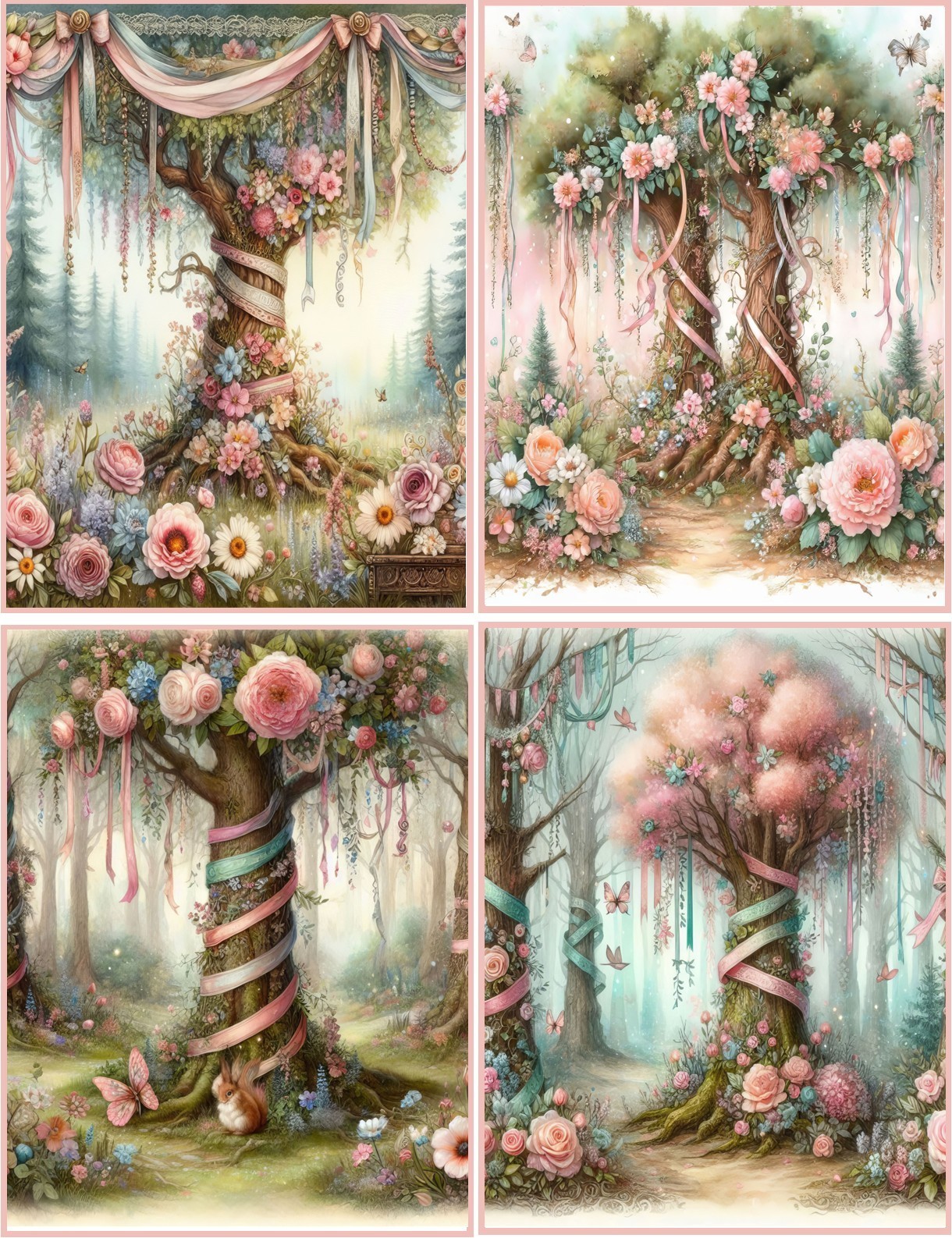 8 Ribbon Tree in Forest Shabby Chic Fantasy glossy blank fold out Note Card