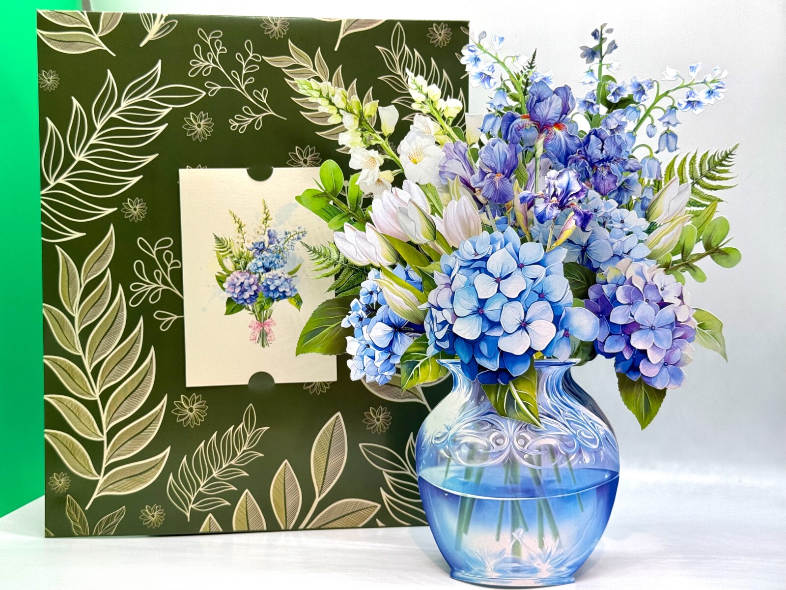 ORIGAMI POP CARDS Elegant Blue Hydrangea Happy Anniversary 3D Handmade Pop