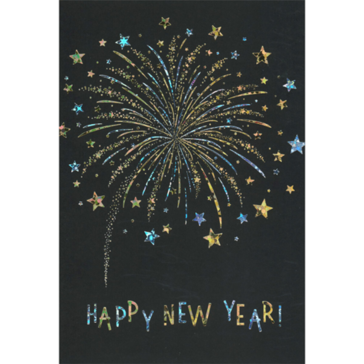 Pictura Foil Fireworks Burst and Stars on Black Happy New Year Card
