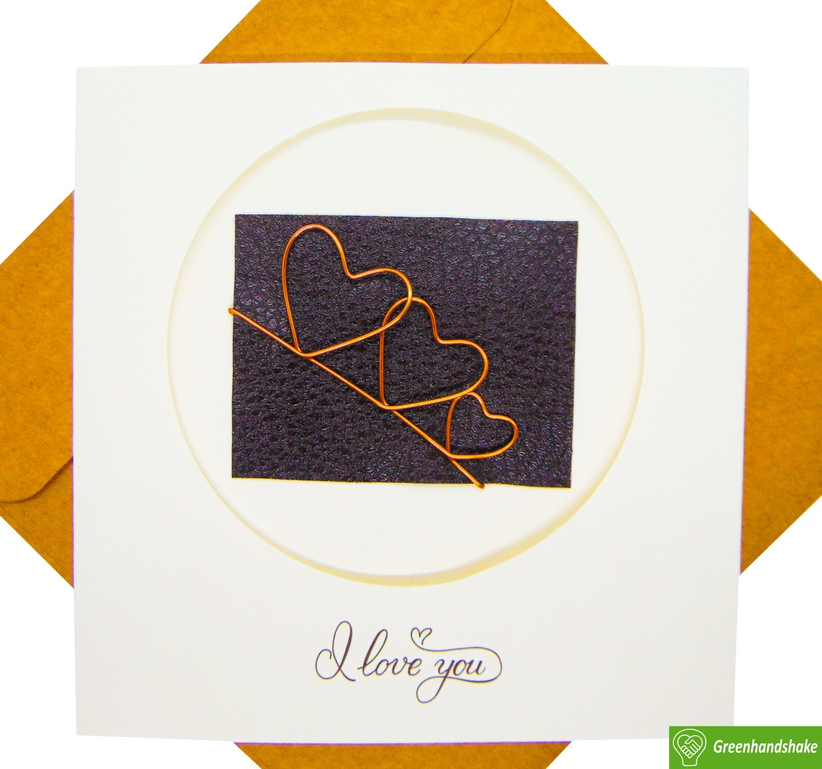 Three Hearts, Unique Copper Wire 3D Greeting Card, Unique Dedicated Handmade Art