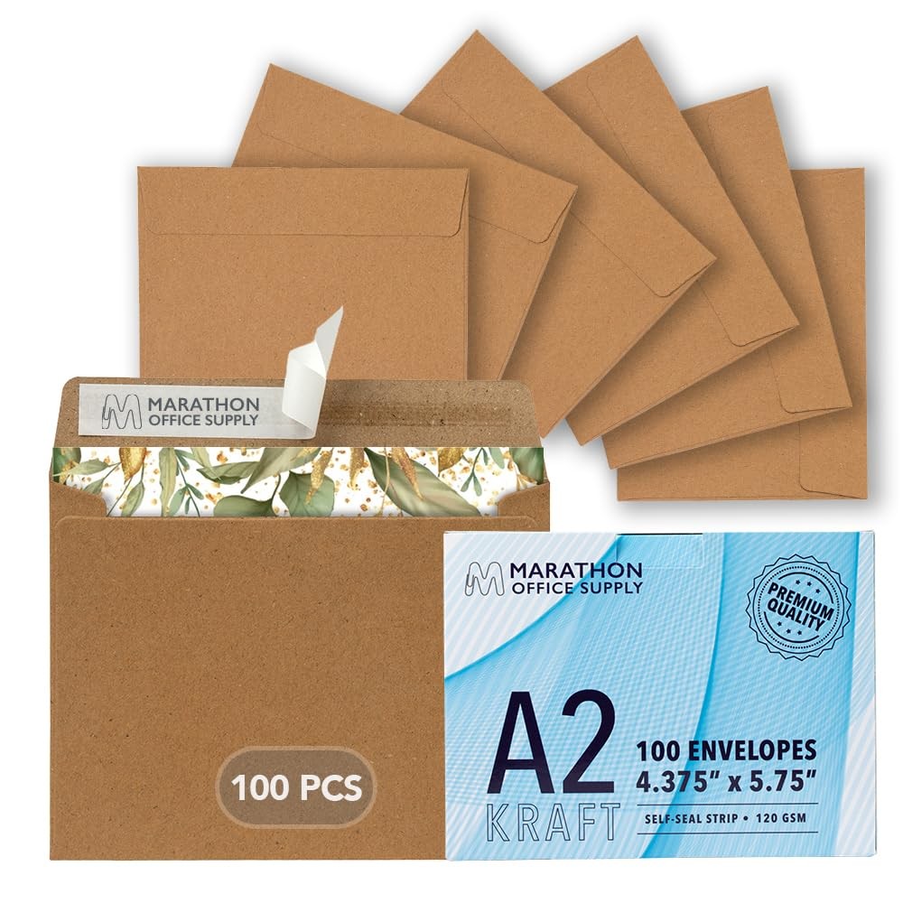 MOS A2 Invitation Envelopes – 4-3/8″ X 5-3/4″ Kraft Mailing Self Seal (100 Count
