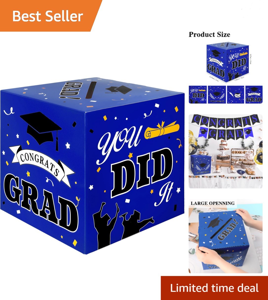 Elegant Blue Graduation Card Box 2026 – Foldable & Stylish Party Essential