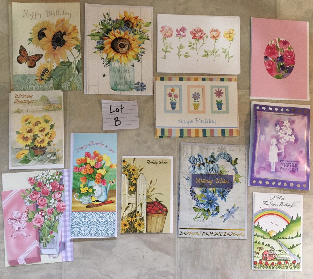 (12) Happy Birthday Cards Flowers Balloons Scenery Landscape Pastels Estate B
