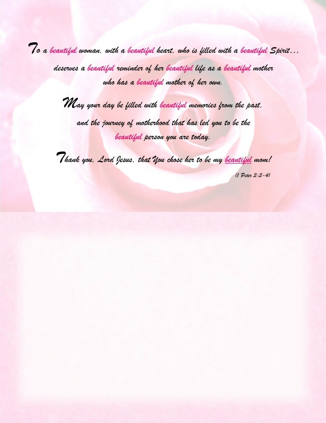 “MOM” (1) Greeting Card w/ Envelope-Christian-Mothers Day/Anytime
