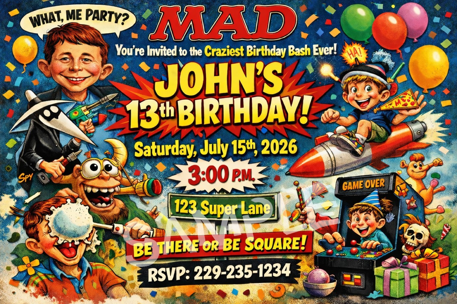 Retro Mad Magazine Birthday party Invitations 12 With Envelopes Party Supplies