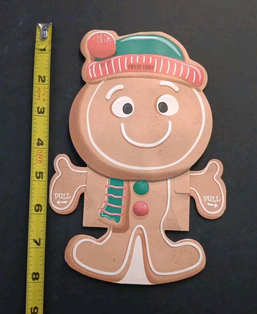 Christmas Greeting Card & Envelope ~ 3D Gingerbread Man ~Animated Pull Arms