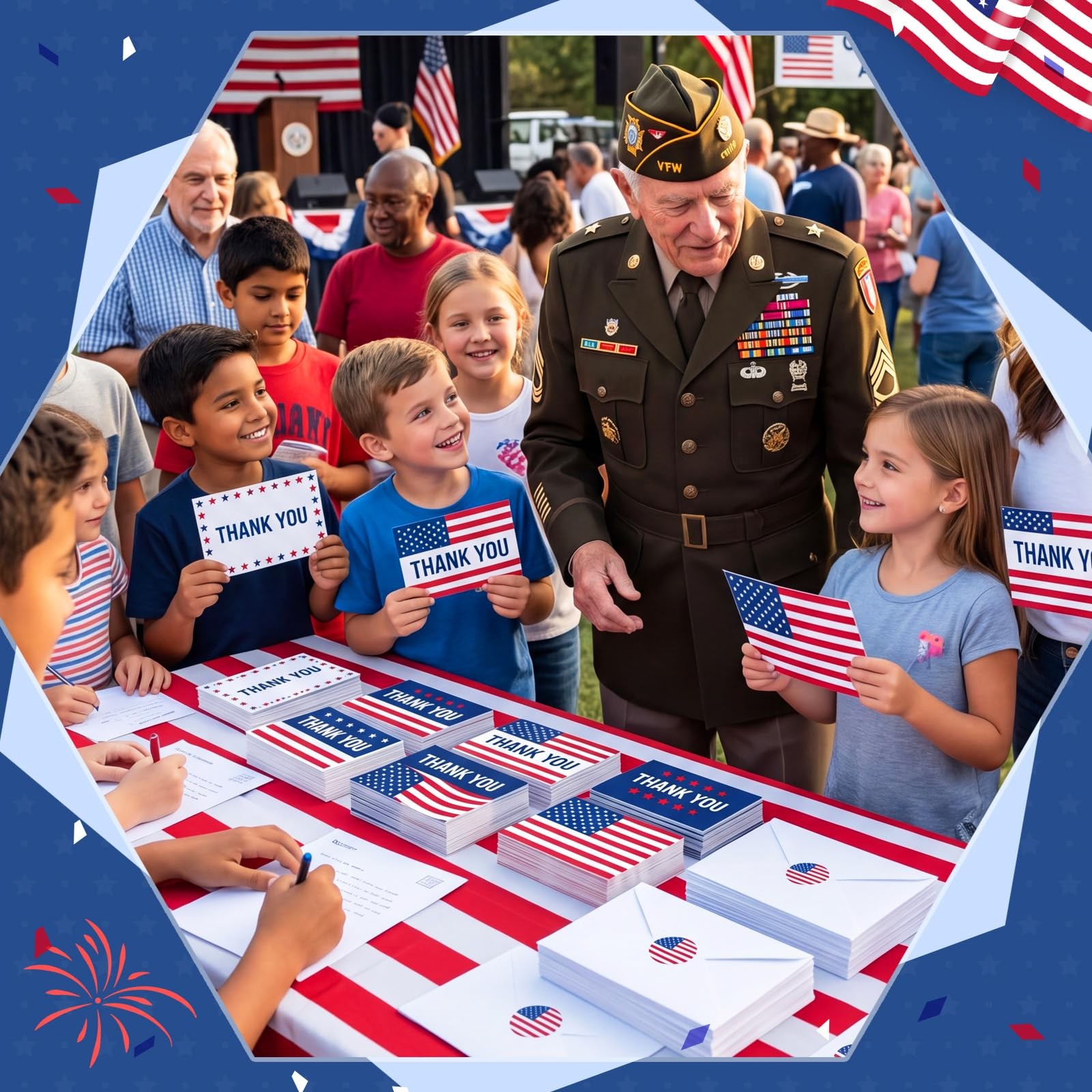50 Pack Patriotic Thank You Greeting Cards with Envelopes and Seal Stickers, 5 D