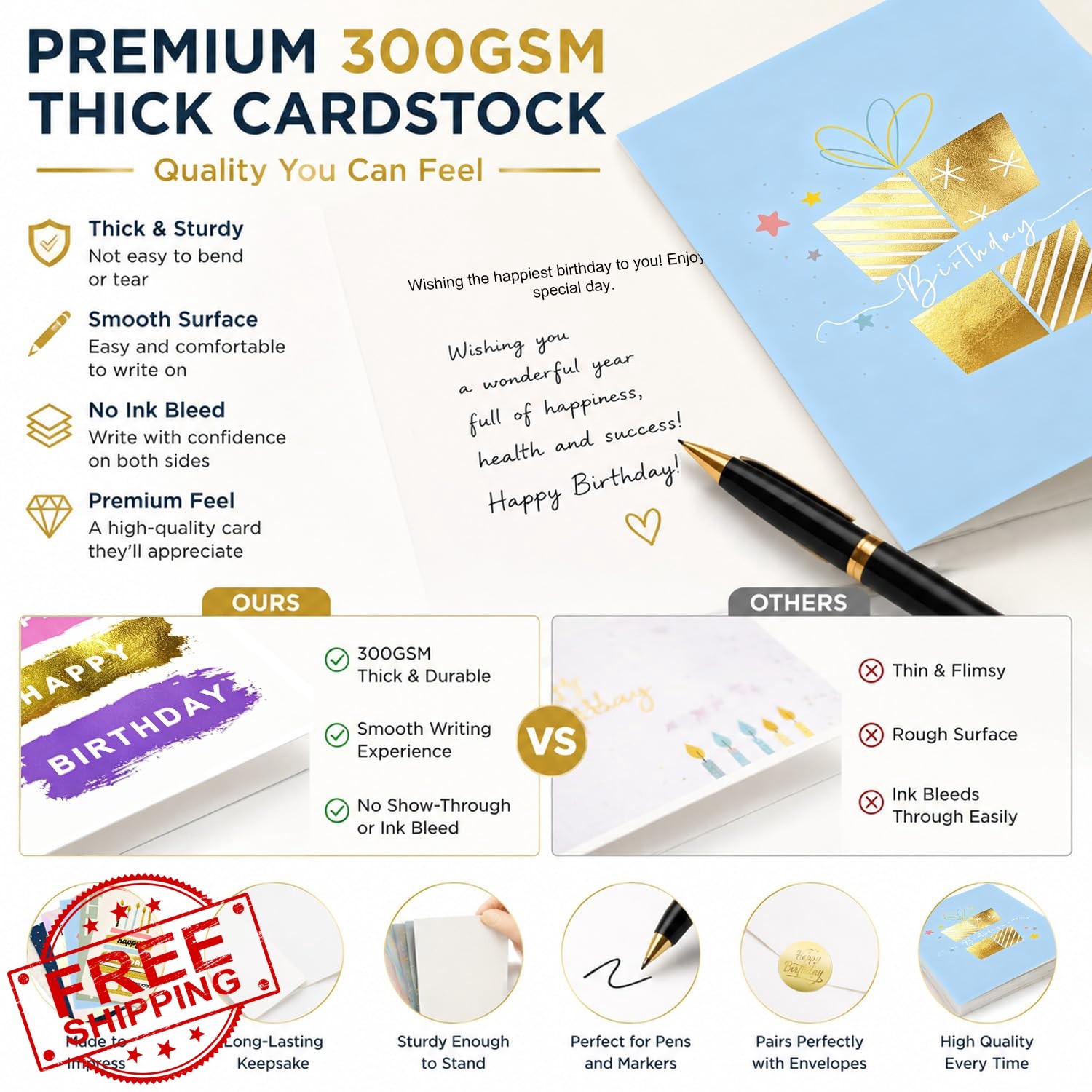 BILJOY 120 gold foil birthday cards