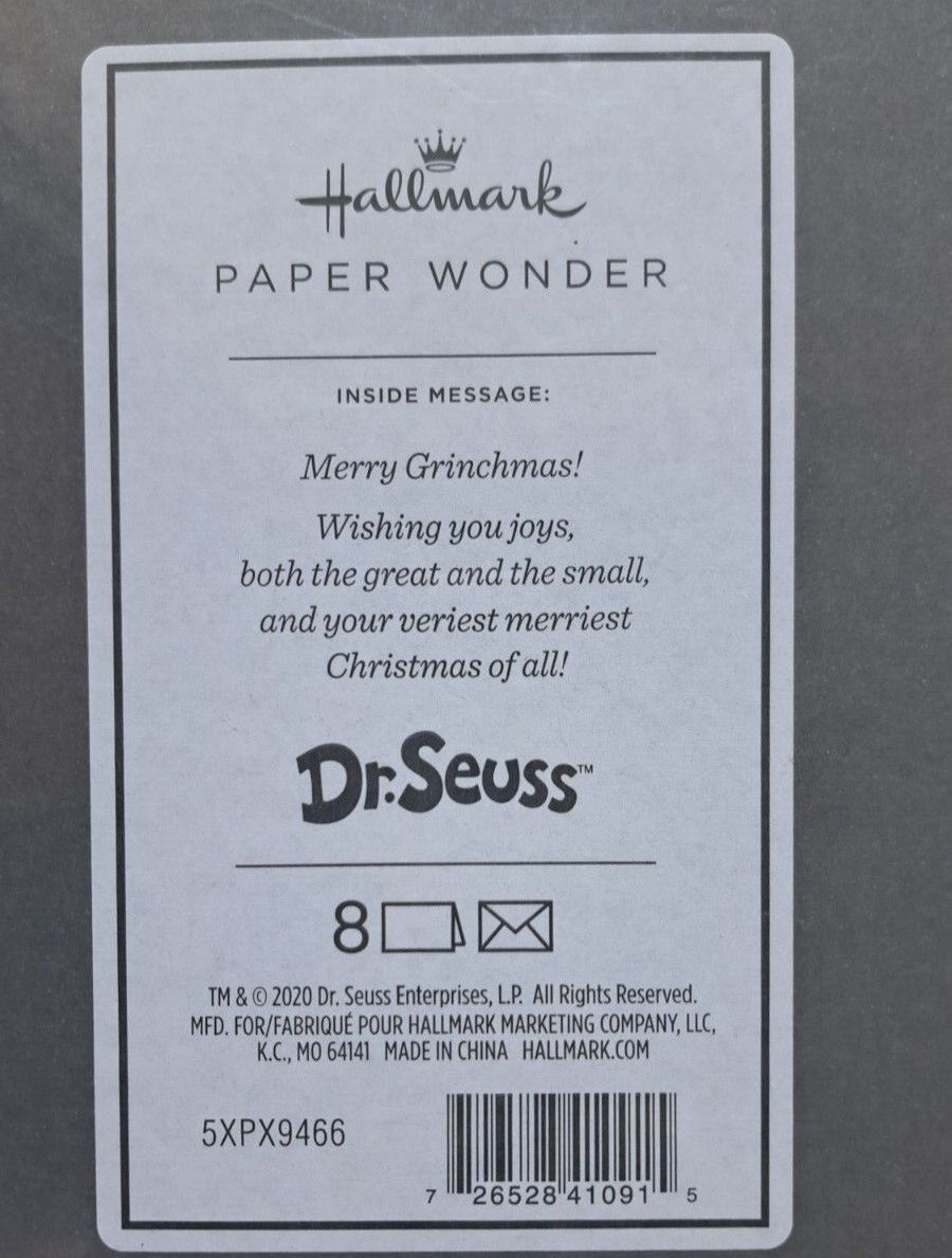 Hallmark Dr. Seuss Grinch Christmas Pop-Up Cards 8-Count w/ Envelopes NEW