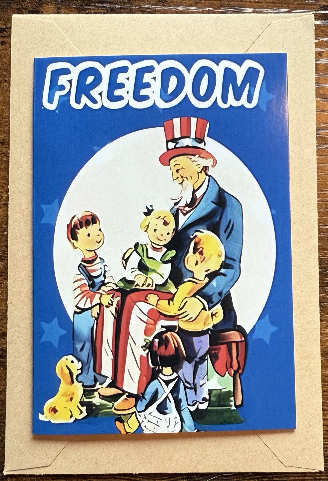 Patriotic USA July 4th Freedom Uncle Sam Children Greeting Card Envelope #5851