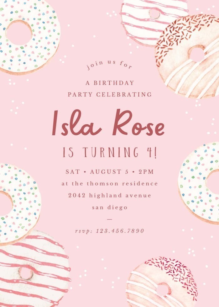 Digital Donut Sweet Birthday Party Invitation Personalized Texts 1