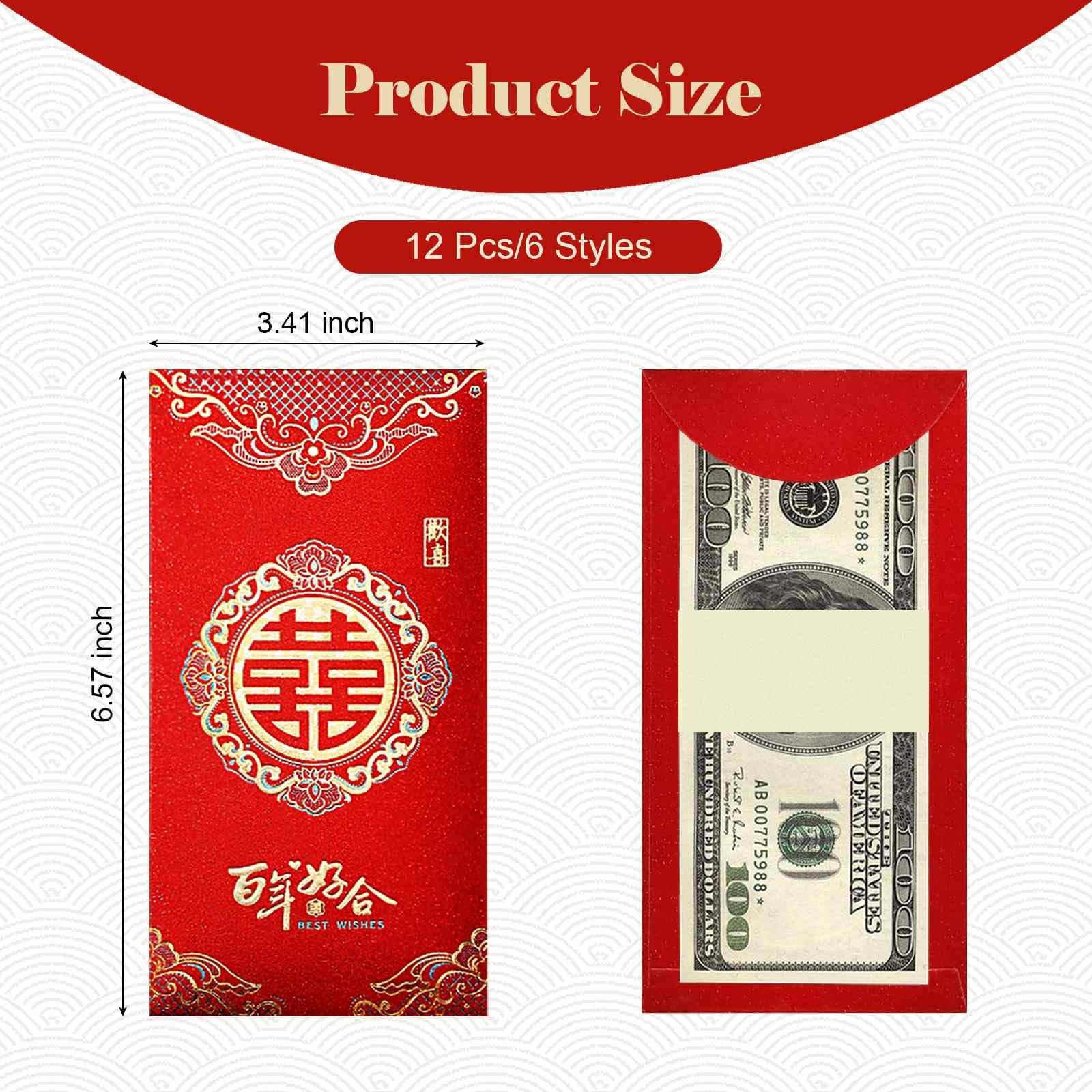 12 Packs Red Envelopes Chinese Wedding Premium Thick Paper Lucky Money Gold