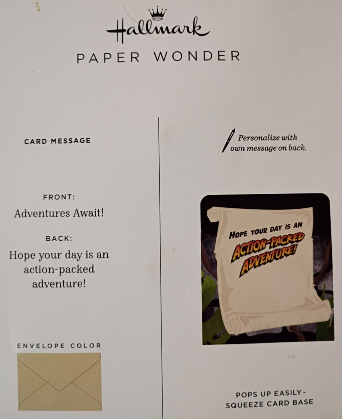 Pop Up Card & Envelope: Indiana Jones – Hallmark Wonder, Music & Light Work