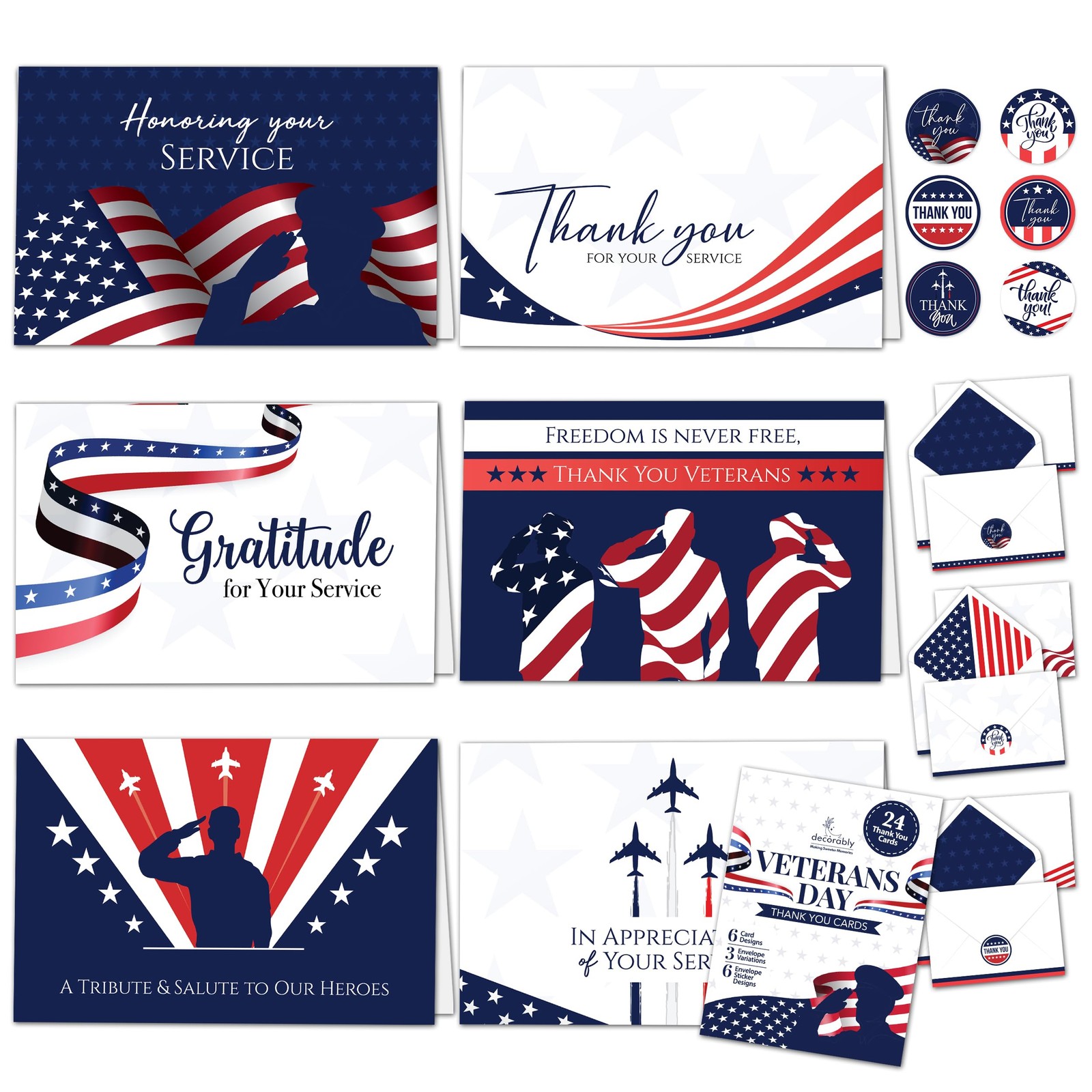 Decorably 24 Pack 6x4in Veteran Thank You Cards with 6×4 inches, Veterans