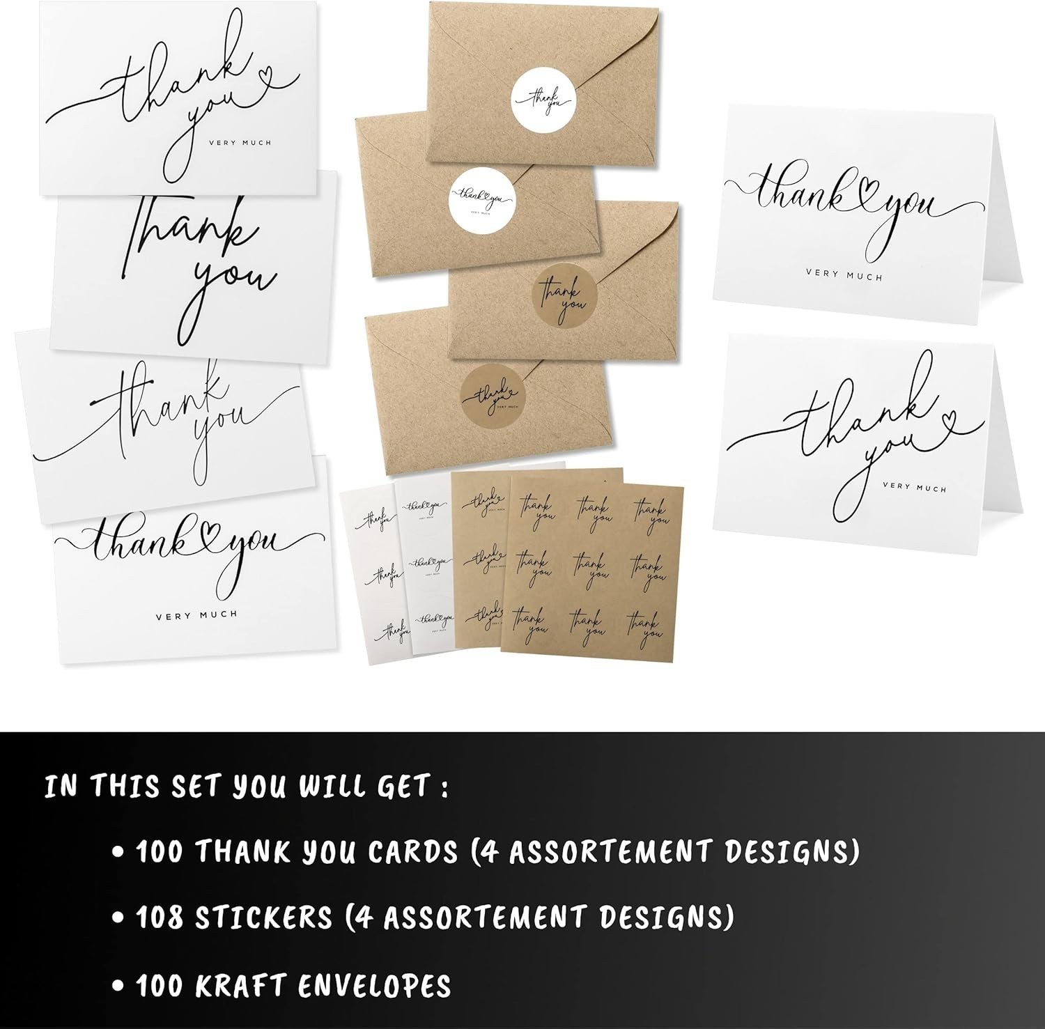 Personalized Thank You Cards with Kraft Envelopes & Stickers