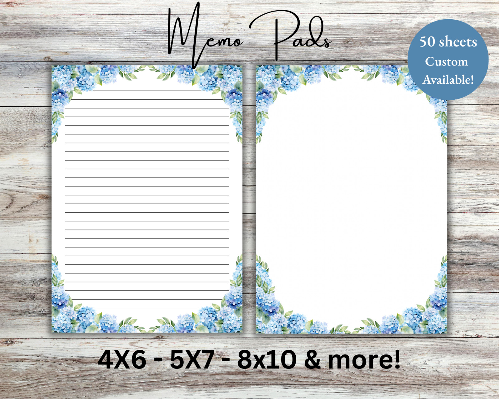 Hydrangea Notepads, Memo Pads, Writing Pad, Stationary, Office Desk Notepad, 003