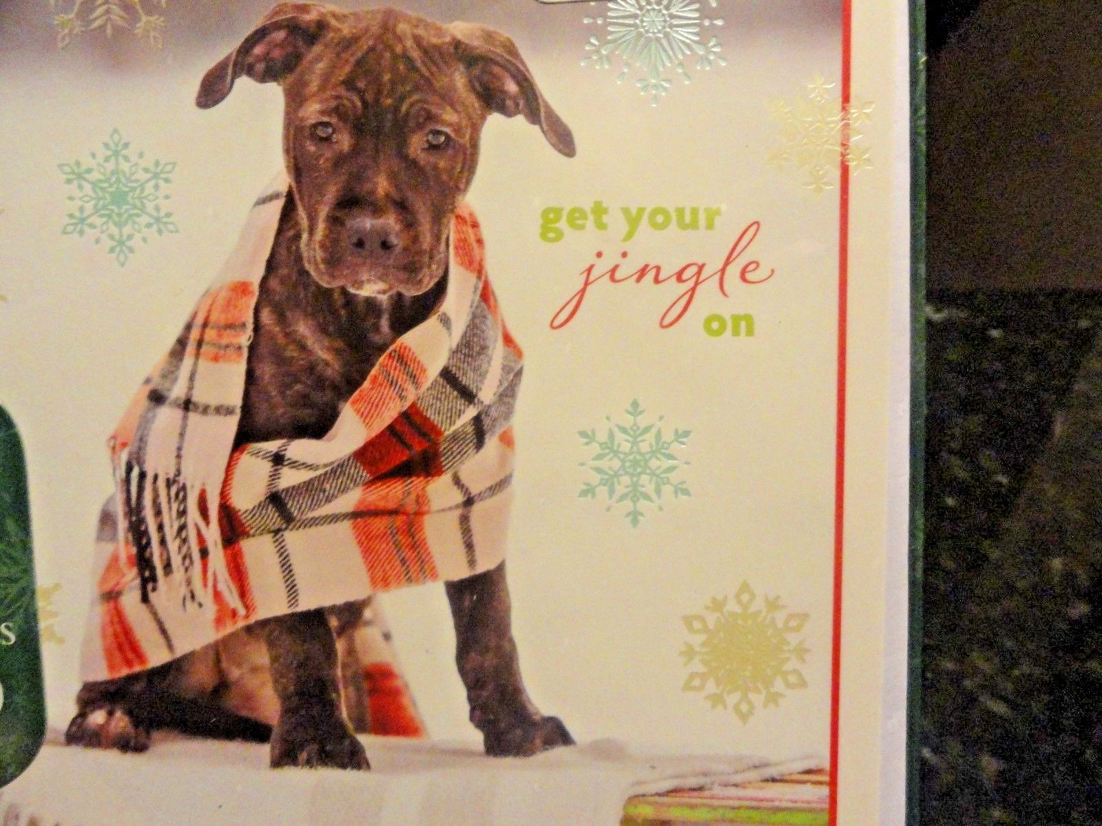 New set 16 Holiday Cards Chocolate BOXER puppy Plaid scarf~Christmas Cheer DOG