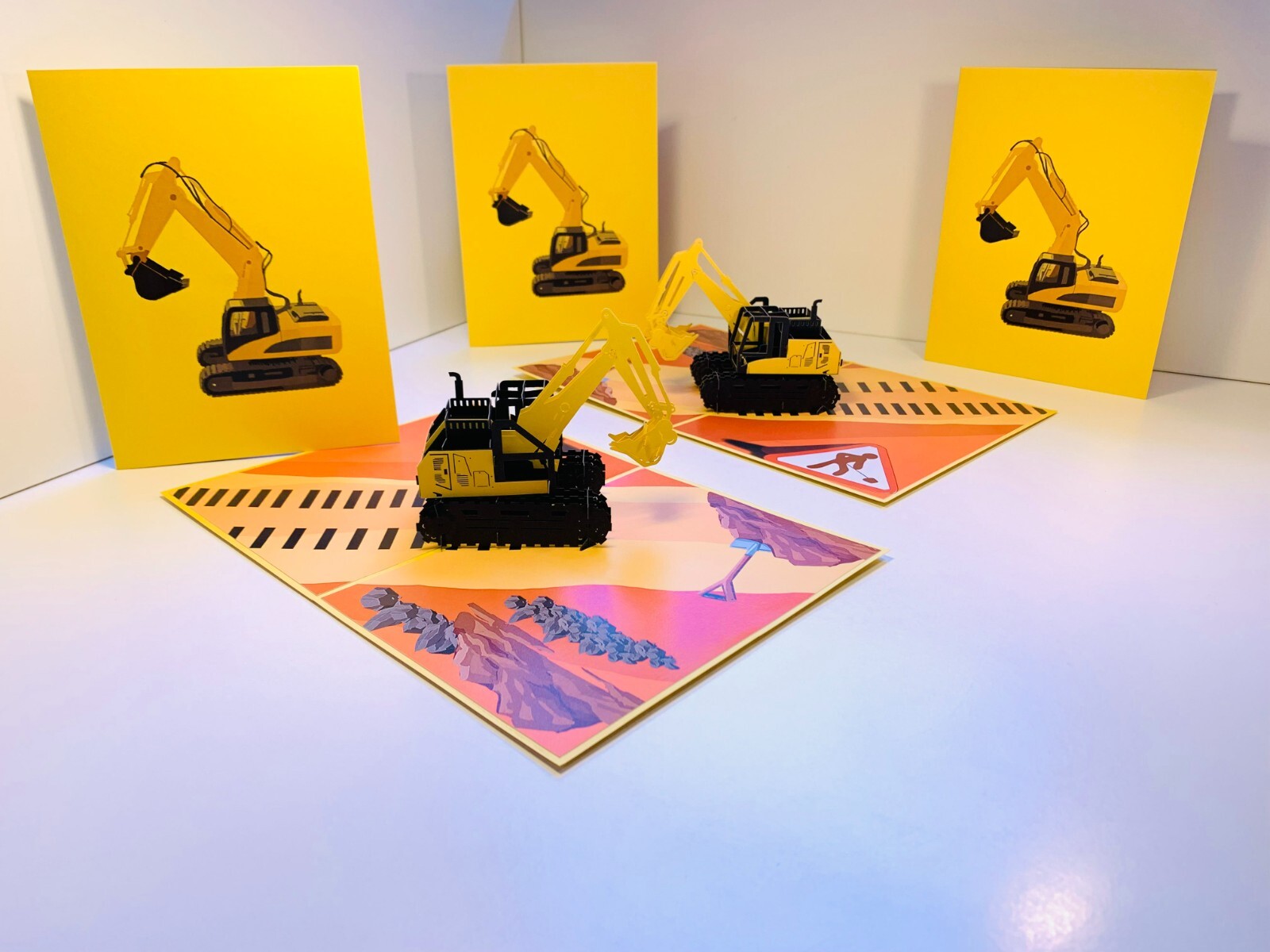 ORIGAMI POP CARDS Excavator Crane Truck 3D Pop Up Greeting Card Happy Birthday