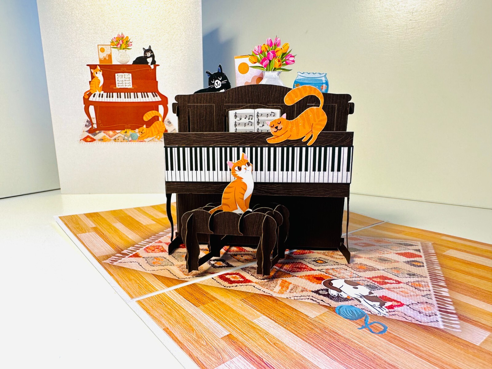 Origami Pop Cards Meow Majestic Musical Super Cute Cats on Piano PopUp Card