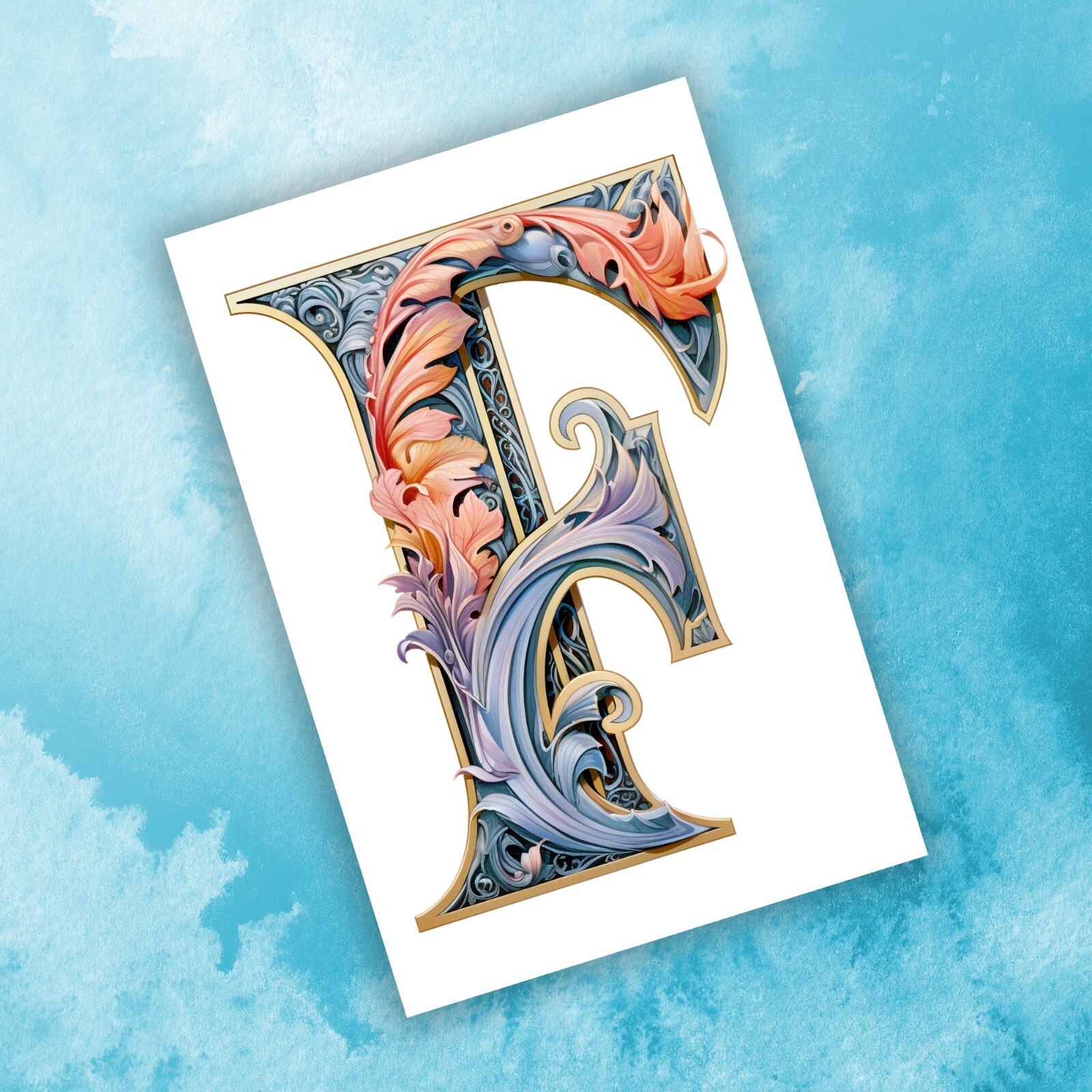 10 Initial All Occasion Blank Handmade Notecards Folded 4×6 Victorian Letters