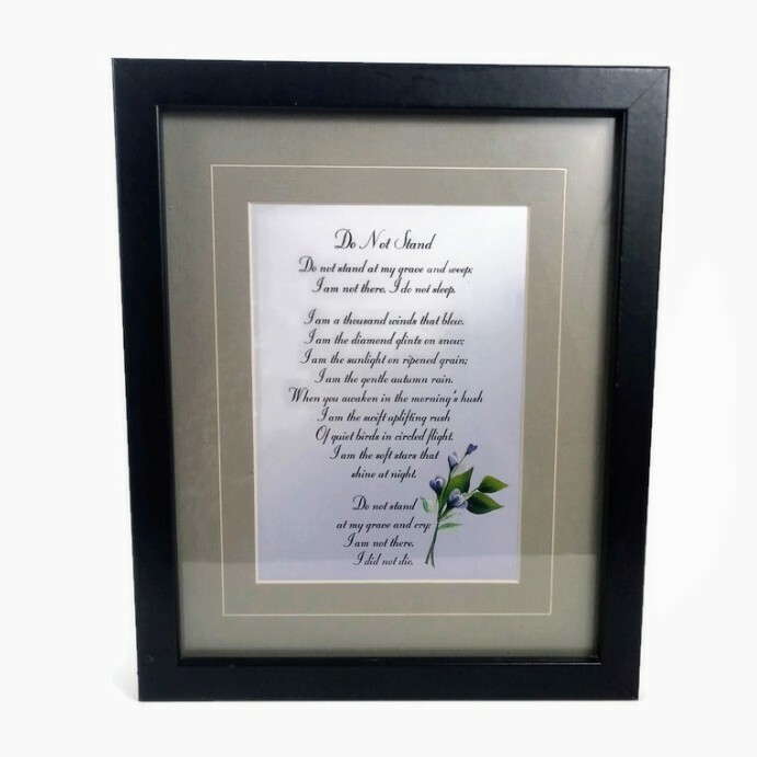Bereavement Picture & Poem In Black Frame With Tan Matte “Do Not Stand”