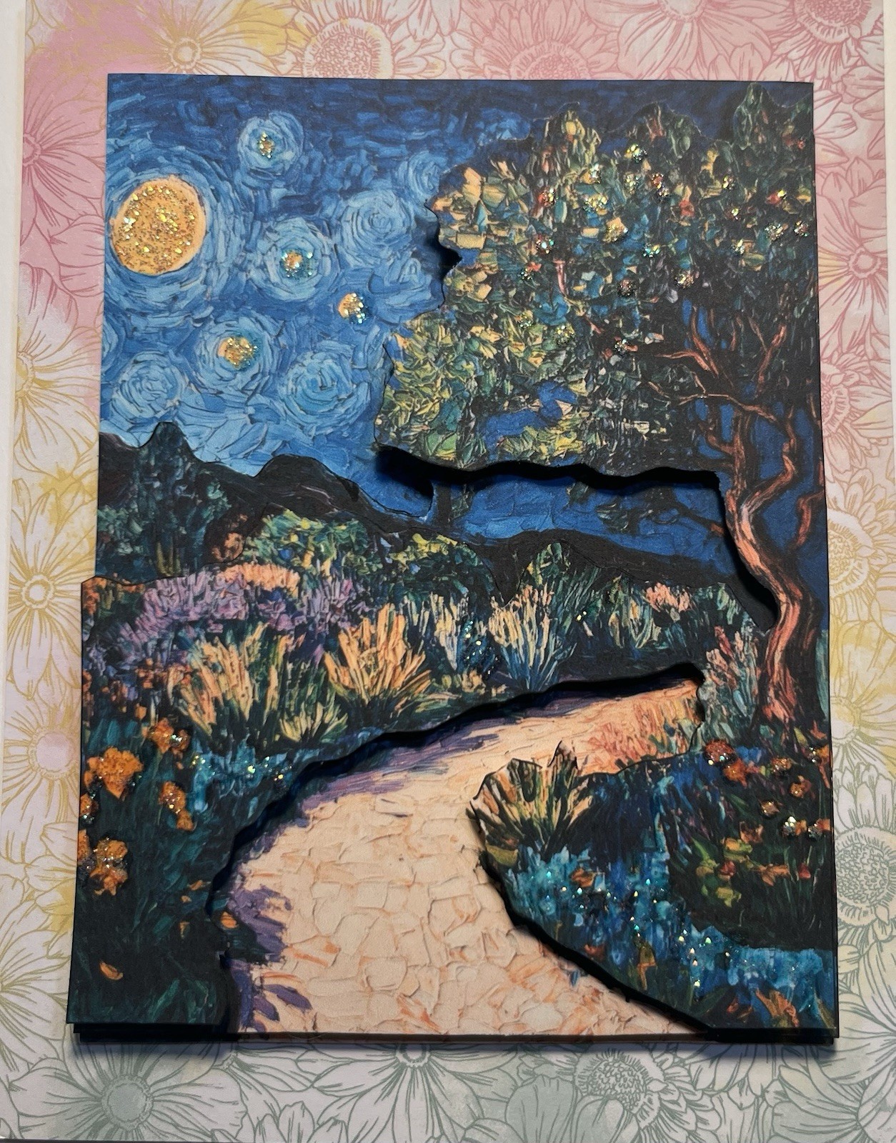 Handmade Greeting Card Art 3D Van Gogh Style SCRAPZ By Kim