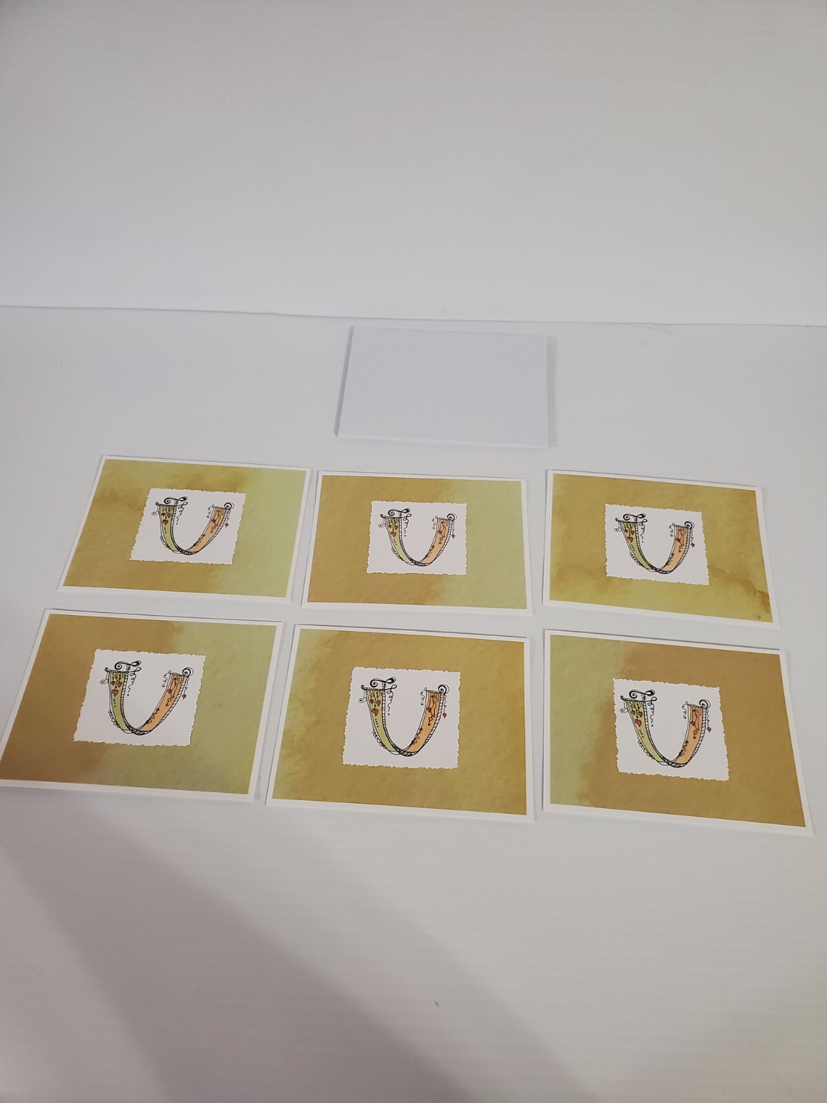 Letter U Yellow Orange White Greeting Cards 5.5 X 4 Inches Set Of 6 Handmade