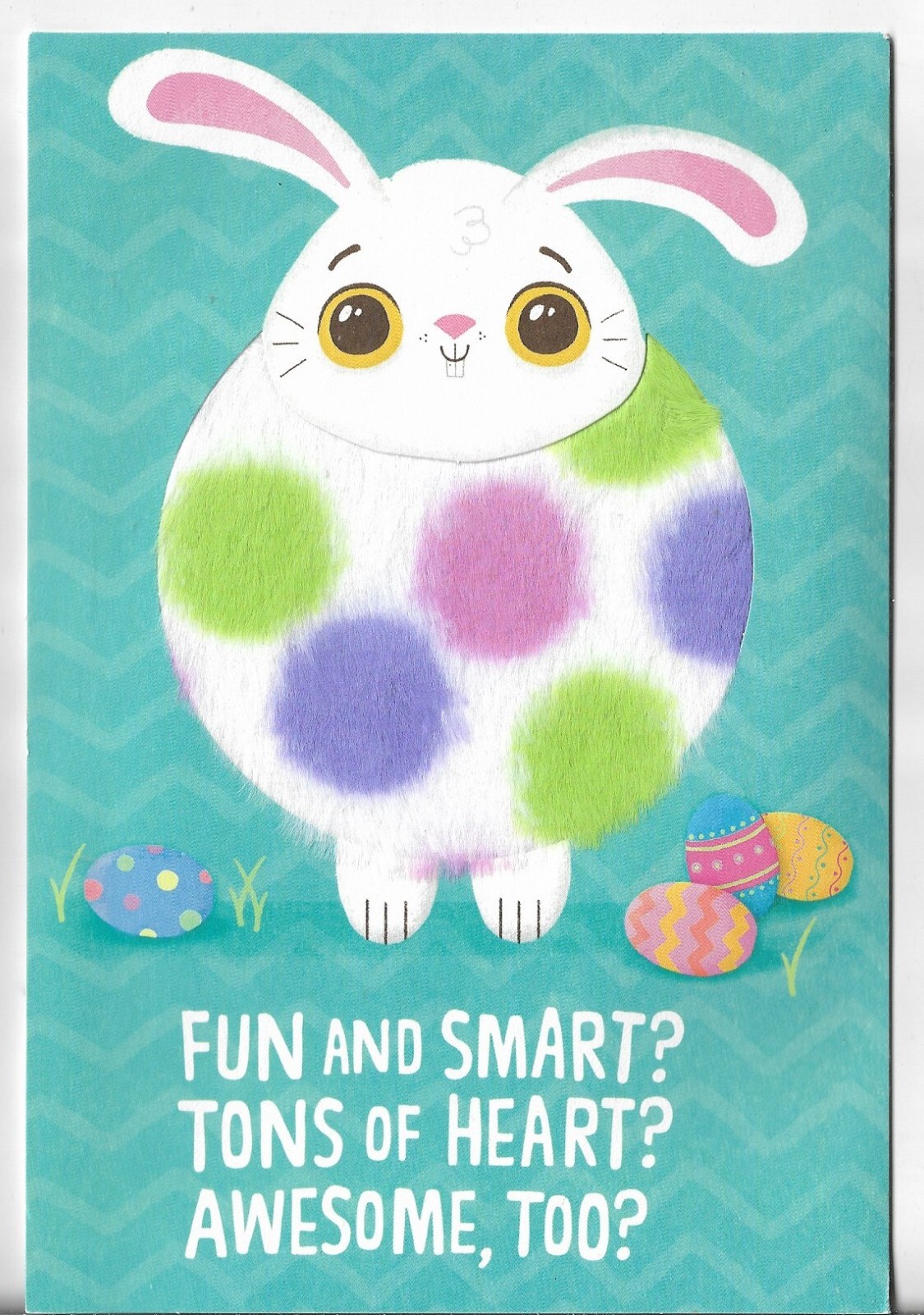 NEW EASTER CARD 5.5×8 Bunny with Fuzzy, Furry Belly – Fun & Smart Tons of Heart?