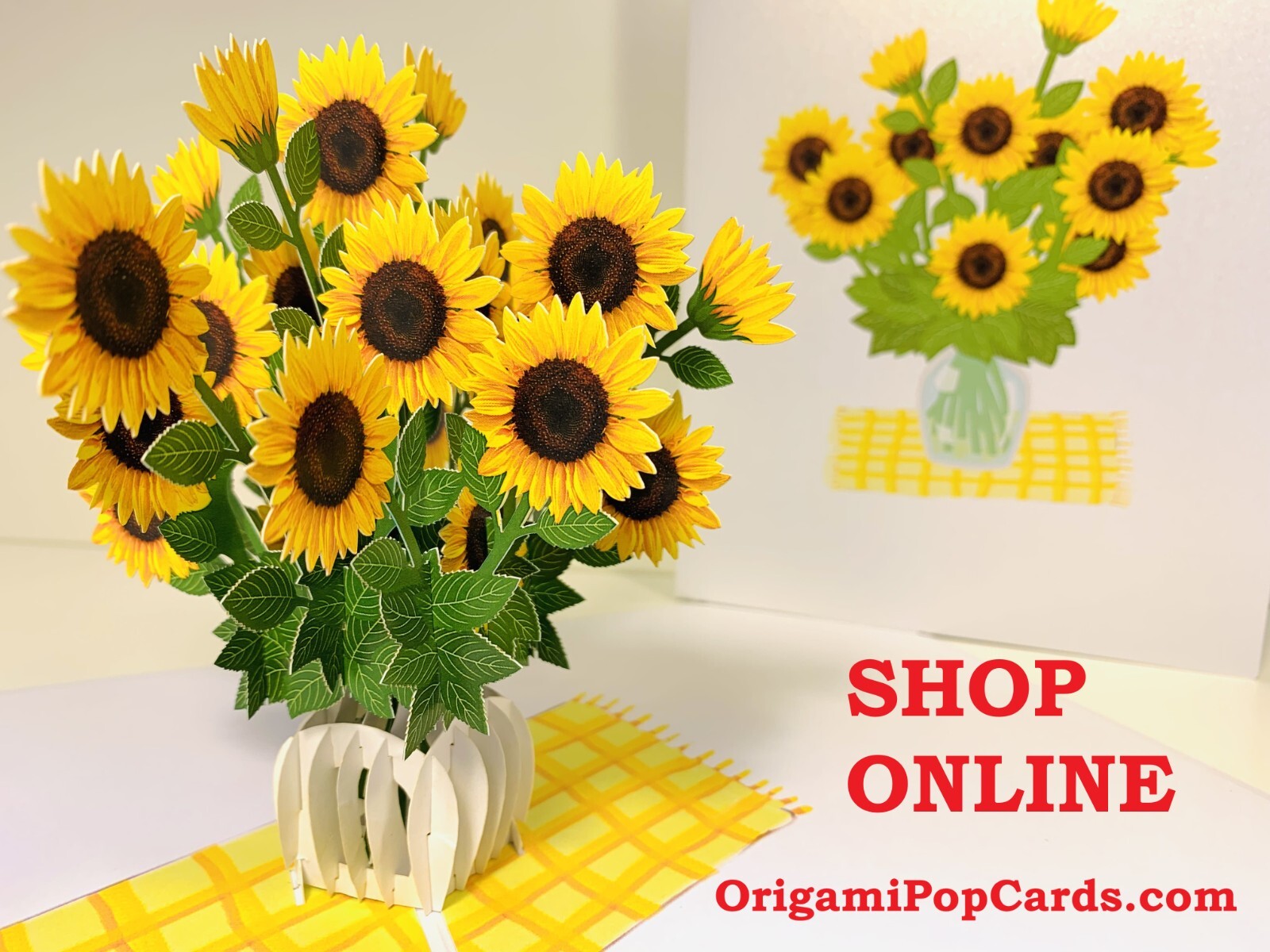 Origami Pop Cards Spring Golden Sunflower Bouquet in Vase Happy Mother’s Day