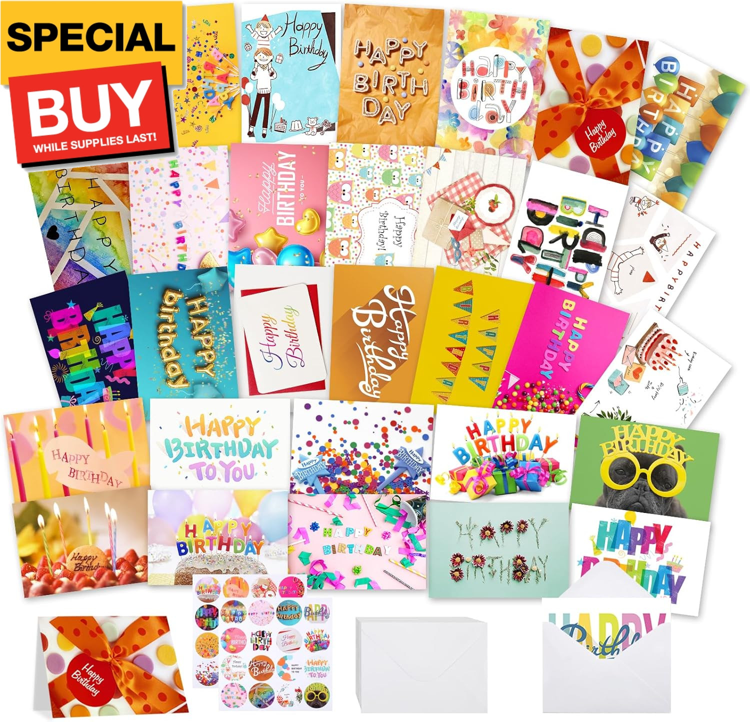 32 PCS Happy Birthday Cards Bulk with Envelopes, 4×6 Assorted Birthday Cards